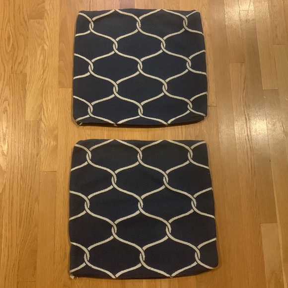 Two 18 x 18 pillow covers, navy and white scroll, great condition. - Picture 2 of 6